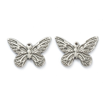 304 Stainless Steel Charms, Butterfly, Stainless Steel Color, 11x15x1.5mm, Hole: 0.7mm