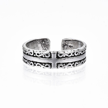 Cross Alloy Open Cuff Ring for Women, Cadmium Free & Lead Free, Antique Silver, US Size 5 1/2(16.1mm)