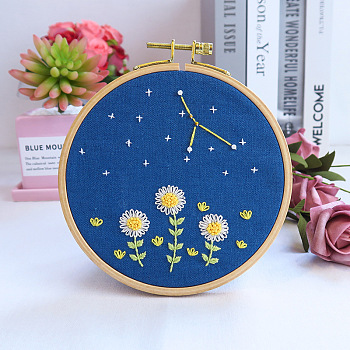 Flower & Constellation Pattern 3D Bead Embroidery Starter Kits, including Embroidery Fabric & Thread, Needle, Instruction Sheet, Cancer, 200x200mm
