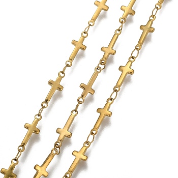 3.28 Feet 304 Stainless Steel Chains, Soldered, Cross Link Chains, Golden, 13.5x5x1.2mm
