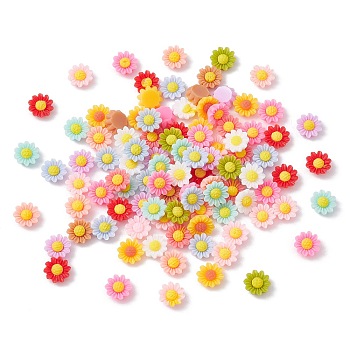 Opaque Resin Cabochons, Flower, Mixed Color, 6x2.5mm, about 100pcs/bag