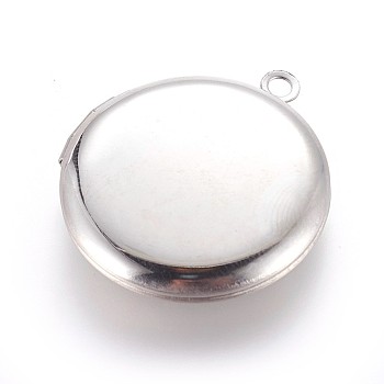 316 Stainless Steel Locket Pendants, Photo Frame Charms for Necklaces, Flat Round, Stainless Steel Color, 31x27.5x5.5mm, Hole: 2.5mm, Inner Diameter: 20mm