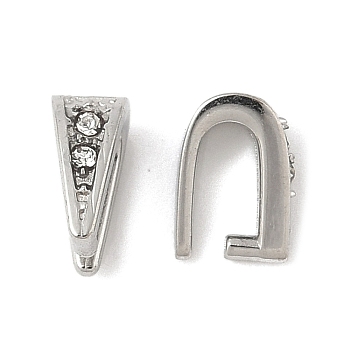 304 Stainless Steel Ice Pick Pinch Bails, with Crystal Rhinestone, Stainless Steel Color, 6.5x3x4.5mm, Pin: 1mm