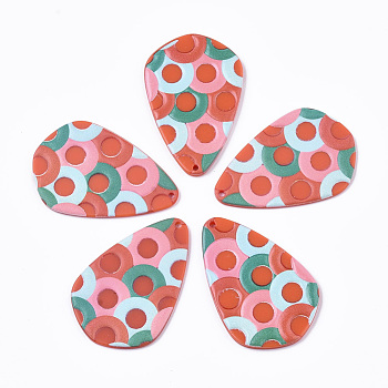 Cellulose Acetate(Resin) Pendants, 3D Printed, Teardrop, Circle Pattern, Colorful, 42x28x2~3mm, Hole: 1.6mm