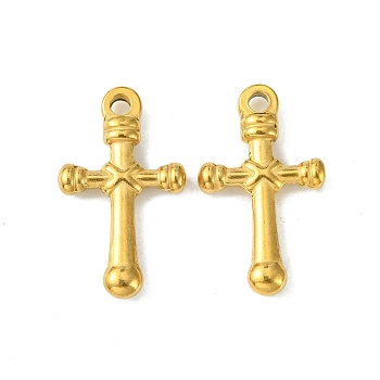 304 Stainless Steel Pendants, Cross Charms, Golden, 22x13x3mm, Hole: 2mm