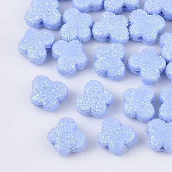 Opaque Acrylic Beads, with Glitter Powder, Butterfly, Light Sky Blue, 9x11x5.5mm, Hole: 1.6mm