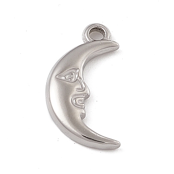 304 Stainless Steel Pendants, Moon with Human Face Charm, Stainless Steel Color, 17.5x9x2.3mm, Hole: 1.6mm