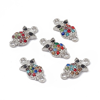 Alloy Rhinestones Connector Charms, Owl Links, Mixed Color, Platinum, 18x9.5x2.5mm, Hole: 1.8mm