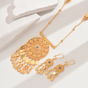 Elegant French Style Fashionable Brass Earrings & Necklaces Set for Women, Real 18K Gold Plated