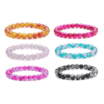 6Pcs 6 Color Bling Glass Round Beaded Stretch Bracelets Set for Women, Mixed Color, Inner Diameter: 2-1/8 inch(5.5cm), Beads: 8mm