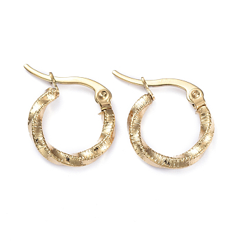 201 Stainless Steel Hoop Earrings, with 304 Stainless Steel Pins, Twisted Ring Shape, Golden, 14.5x2.5mm, Pin: 1x0.7mm