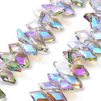 Electroplate Rhombus Glass Beads Strands, Faceted, Full Rainbow Plated, Lilac, 13x8x4mm, Hole: 1.2mm, about 99~100pcs/strand, 15.35''(39cm)