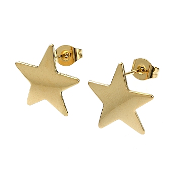 Ion Plating(IP) 201 Stainless Steel Stud Earrings, with 304 Stainless Steel Pins, Plain Star, Real 18K Gold Plated, 15.5x15.5mm