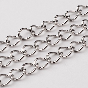304 Stainless Steel Twisted Chains, Unwelded, Stainless Steel Color, 5.5x3.7x0.8mm