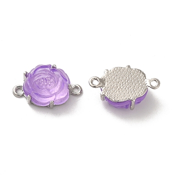 Alloy Connector Charms, Rose Links with Resin, Platinum, Lead Free & Cadmium Free, Purple, 13.5x16x7.5mm, Hole: 1.6mm