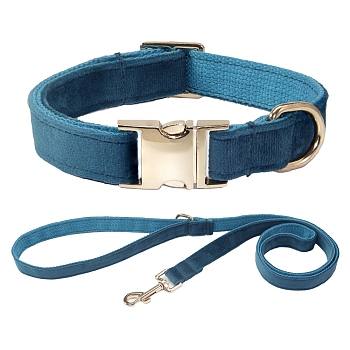 Adjustable Polyester Dog Collars & Leash Set, Cat Dog Choker Necklace, with Side Release Buckle, Deep Sky Blue, 390~600x25mm