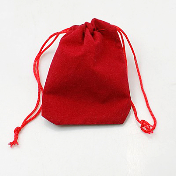 Velvet Cloth Drawstring Bags, Jewelry Bags, Christmas Party Wedding Candy Gift Bags, Red, 7x5cm