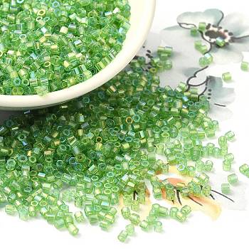 Transparent Colours AB Glass Seed Beads, Hexagon(Two Cut), Lime Green, 2x1.5mm, Hole: 0.9mm