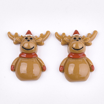 Resin Cabochons, Christmas Reindeer/Stag, Sandy Brown, 31x25x9mm