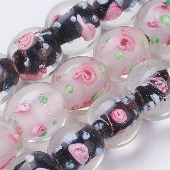 Handmade Lampwork Beads Strands, Inner Flower, Round, Mixed Color, 11~12x11~12mm, Hole: 2~2.5mm