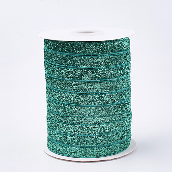 Glitter Sparkle Ribbon, Polyester & Nylon Ribbon, Light Sea Green, 3/8 inch(9.5~10mm), about 50yards/roll(45.72m/roll)