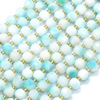 Natural Dyed White Jade Beads Strands, with Seed Beads, Faceted, Lantern, 8~8.5x6.5~7mm, Hole: 0.6mm, about 44pcs/strand, 15.16 inch(38.5cm)