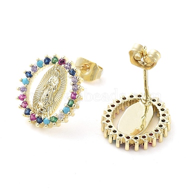 Brass Micro Pave Colorful Cubic Zirconia Stud Earrings for Women(EJEW-D086-10G)-2