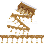 5 Yards Polyester Flower Paillette Lace Ribbon, Wave Edge Lace Trim, with Iron Flat Round Pendants, with Cardboard Card, Gold, 1-1/2~3 inch(38~75mm)(OCOR-CY0003-61)