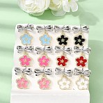 Brass Micro Pave Clear Cubic Zirconia Enamel Stud Dangle Earrings, Flower with Bowknot, Rack Plating, Long-Lasting Plated, Cadmium Free & Lead Free, Golden & Stainless Steel Color, Mixed Color, 21.5x17.5mm(EJEW-G471-12GP)