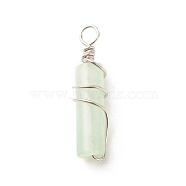 Natural Green Aventurine Pendants, with Platinum Plated Eco-Friendly Brass Wire Wrapped, Column, 19.5~20x5~5.5mm, Hole: 2.4~2.8mm(PALLOY-JF01570-01)
