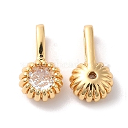 Brass with Glass Charms, Flower, Real 18K Gold Plated, Clear, 11.5x6x3.5mm, Hole: 2x5mm(KK-G465-51G-01)