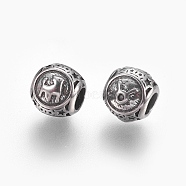 316 Surgical Stainless Steel European Beads, Large Hole Beads, Rondelle with Constellations Taurus, Antique Silver, 10x9mm, Hole: 4mm(STAS-F195-128P-04)