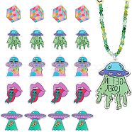 20Pcs 5 Style Alien Theme Colorful Acrylic Pendants, Mouth with Alien & UFO & Magic Cube, Mixed Color, 37~44.5x29~45.5x2~2.5mm, Hole: 1.5~2mm, 4pcs/style(FIND-CA0006-56)