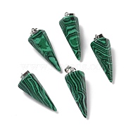 Synthetic Malachite Pendants, with Platinum Plated Brass Findings, Faceted, Cone, 35~36x13~14x12~12.5mm, Hole: 2.7x6.5mm(G-G848-01P-08)