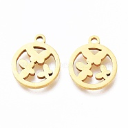 Ion Plating(IP) 201 Stainless Steel Charms, Laser Cut, Ring with Butterfly, Golden, 12x10x1mm, Hole: 1.2mm(STAS-A047-15G)