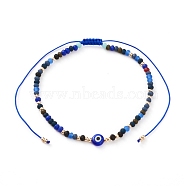 Adjustable Nylon Cord Braided Bead Bracelets, with Evil Eye Lampwork Beads, FGB Glass Seed Beads and Frosted Glass Beads, Blue, Inner Diameter: 2-1/8~4-1/8 inch(5.3~10.3cm)(BJEW-JB05791-03)