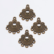 Alloy Rhinestone Connector Settings, Lead Free and Cadmium Free, Half Round, Antique Bronze Color, about 21.5mm long, 18mm wide, 2mm thick, hole: 1mm(X-EA10681Y-AB)
