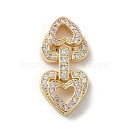 Brass Micro Pave Cubic Zirconia Fold Over Clasps, Heart, Real 18K Gold Plated, Lavender, 29x14x4.5mm(KK-H455-53G-01)