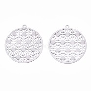 201 Stainless Steel Filigree Pendants, Etched Metal Embellishments, Flower of Life, Stainless Steel Color, 21.5x20x0.3mm, Hole: 1.2mm(STAS-R102-09P)