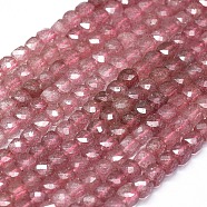 Natural Strawberry Quartz Beads Strands, Gradient Style, Square, Faceted, 5x5x5mm, Hole: 0.8mm, about 81pcs/strand, 15.15 inch(38.5cm)(G-D0013-38)