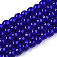 Transparent Glass Beads Strands, Round, Dark Blue, 4~4.5mm, Hole: 0.8mm, about 97~99pcs/strand, 14.76 inch~14.96 inch(37.5~38cm)(GLAA-T032-T4mm-15)