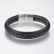 Braided Leather Cord Bracelets, with 304 Stainless Steel Magnetic Clasps, Colorful, 8-5/8 inch(220mm), 29x14x8mm(BJEW-H561-07C)