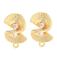 Brass Micro Pave Cubic Zirconia Stud Earring Findings, Fan, Golden, 16.6x10.8mm, Hole: 1.2mm, Pin: 11.5x0.8mm(KK-U015-04G)