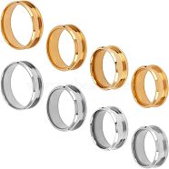 8Pcs 8 Style 201 Stainless Steel Grooved Finger Ring Settings, Ring Core Blank, for Inlay Ring Jewelry Making, Golden & Stainless Steel Color, 1pc/color(MAK-UN0001-37)