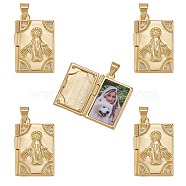 5Pcs Rack Plating Brass Micro Pave Clear Cubic Zirconia Locket Pendants, Cadmium Free & Lead Free, Religion, Rectangle with Virgin Mary, Real 18K Gold Plated, 23x15x5mm, Hole: 4x3.5mm, Inner Diameter: 18x11mm(ZIRC-SZ0003-77)