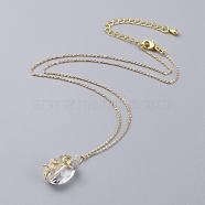 Glass Pendant Necklaces, with Copper Wire, Brass Cable Chains, Chain Extender and Lobster Claw Clasp, with Cardboard Packing Box, Oval, Clear, 15.3 inch(39cm)(NJEW-JN02587-04)