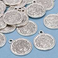 Tibetan Style Pendant, Antique Silver Lead Free, Cadmium Free and Nickel Free, Flat Round with Flower, 19.5mm in diameter, 2mm thick, hole: 2mm(LF11499Y-NF)