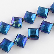 Transparent Electroplate Faceted Glass Beads Strands, Square, Dark Blue, 17x17x7.5mm, Hole: 2mm, about 40pcs/strand, 25.1 inch(EGLA-S088-01)