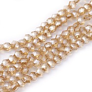 Electroplate Glass Beads Strands, Pearl Luster Plated, Faceted, Hexagon, Orange, 5x6x4mm, Hole: 1.2mm, about 99pcs/strand, 19.2 inch(49cm)(EGLA-F143-PL04)