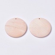 Unfinished Blank Wood Pendants, Flat Round, BurlyWood, 24.8x4.7mm, Hole: 2mm(WOOD-WH0098-60A)